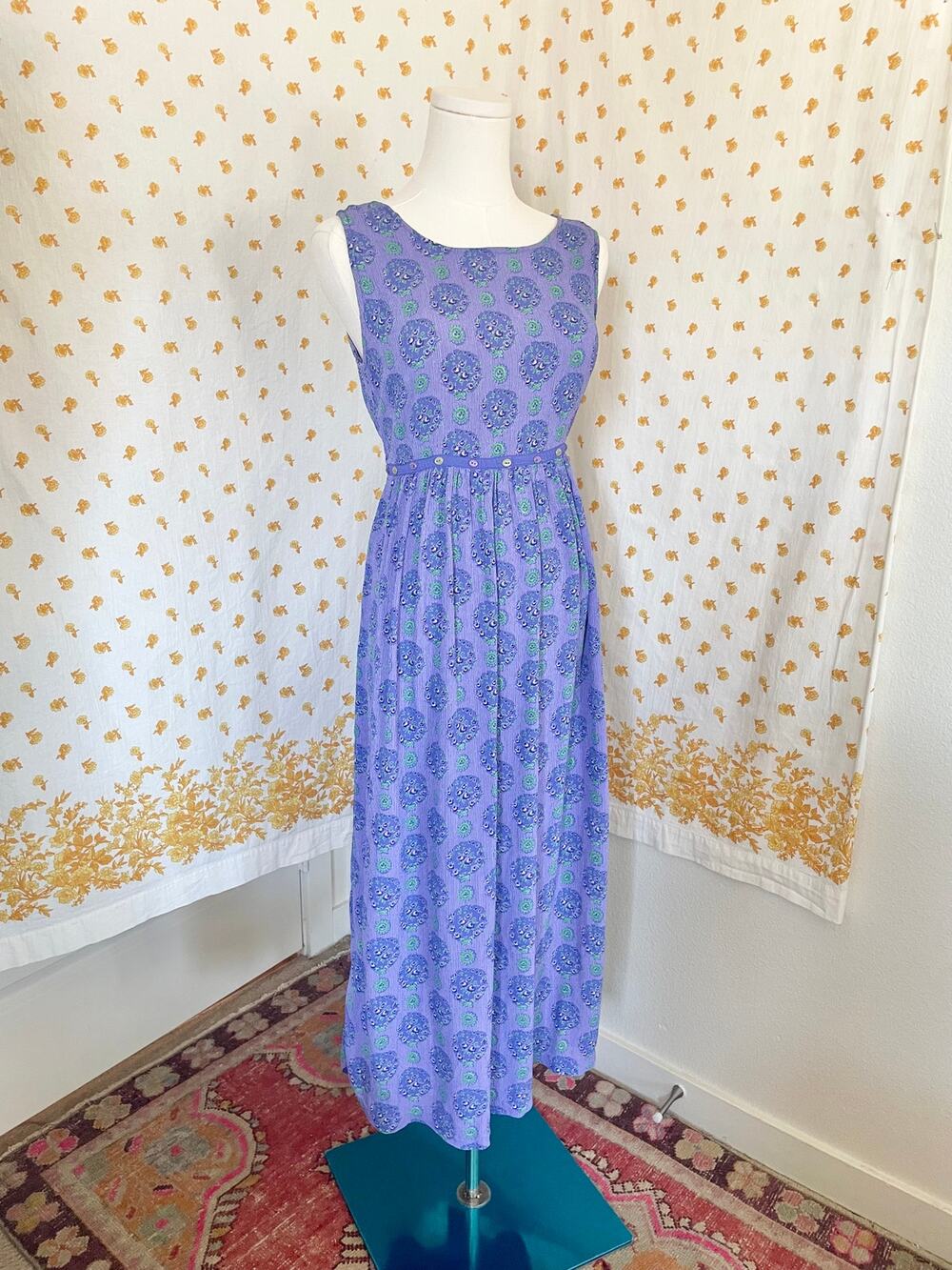 Vintage 90s Pudding Shop April Cornell Purple Floral Rayon Maxi Dress Size 2